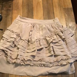 Anthro Leifsdottir tan ruffled skirt 100% silk